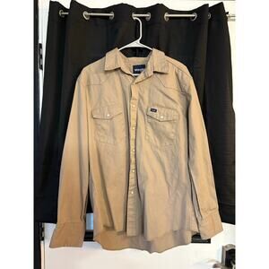 Wrangler Pearl Snap Mens XL Shirt Tan Workwear Button down